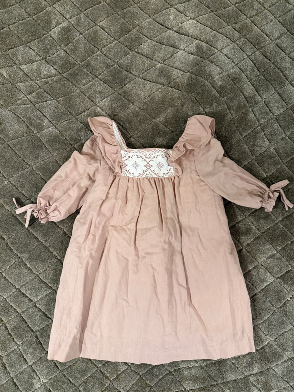 Girls Pink Ruffle Lace-Trim Dress